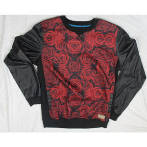 Authentic Entree LS Black red Roses crewneck Size XL